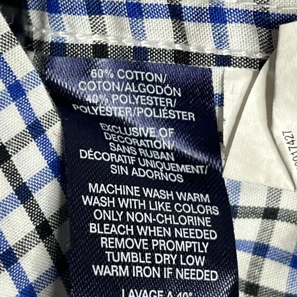 Chaps Boys Long Sleeve Plaid Button Down Shirt Kids Size 8 Blue White Check - Picture 9 of 12